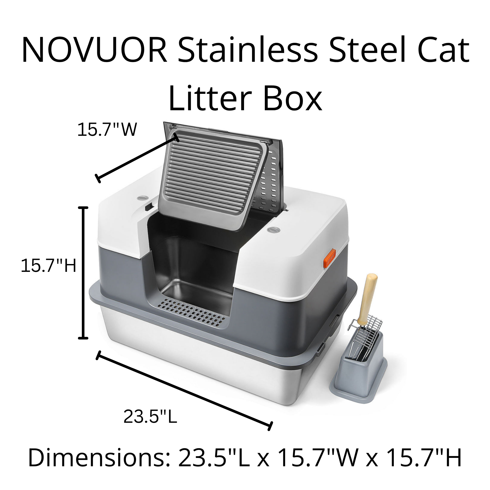 NOVUOR Premium Stainless Steel Litter Box — Odor-Free, Leak-Proof, with Lid -FREE Nano Mineral Crystal Activated Carbon Deodorizing Beads