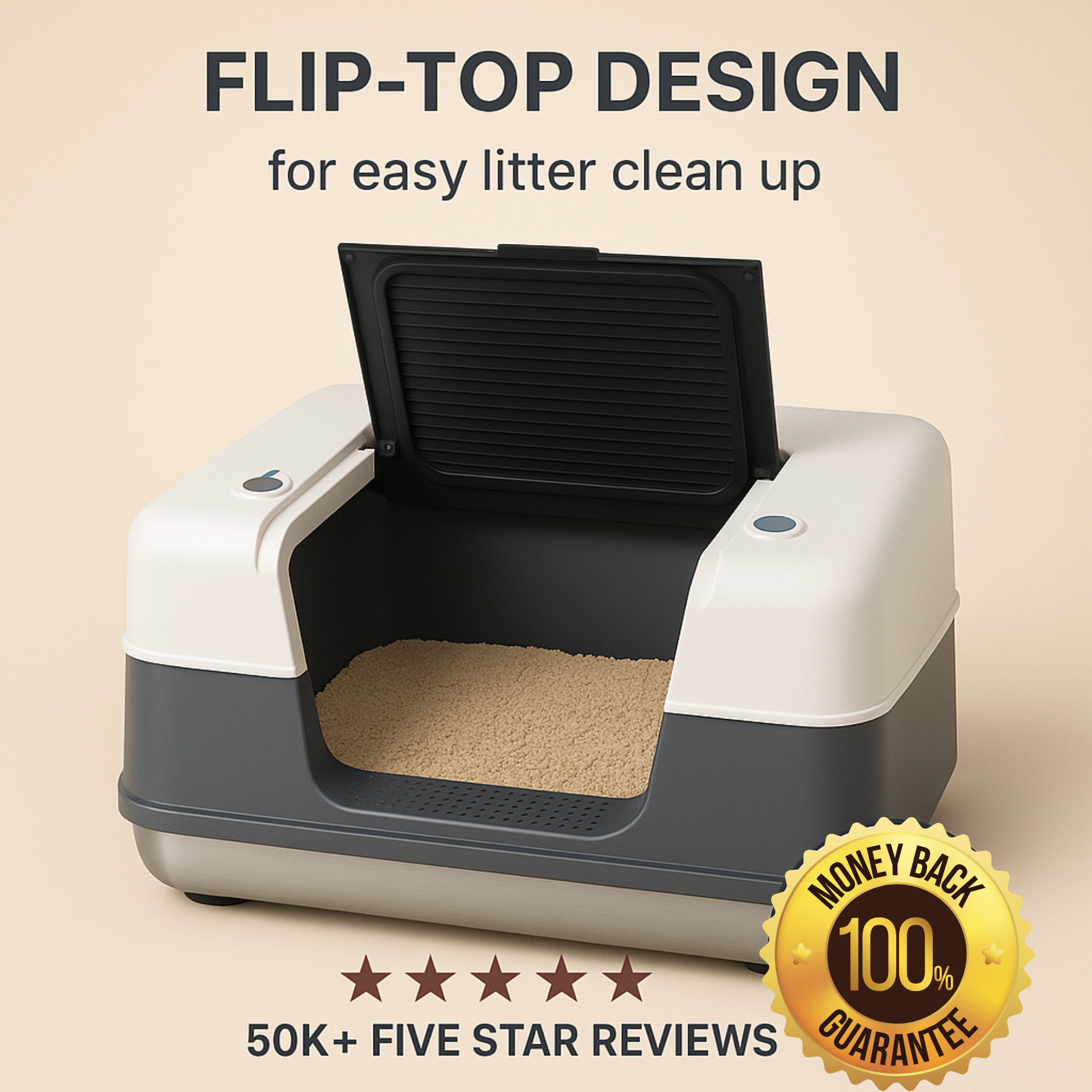 NOVUOR Premium Stainless Steel Litter Box — Odor-Free, Leak-Proof, with Lid -FREE Nano Mineral Crystal Activated Carbon Deodorizing Beads