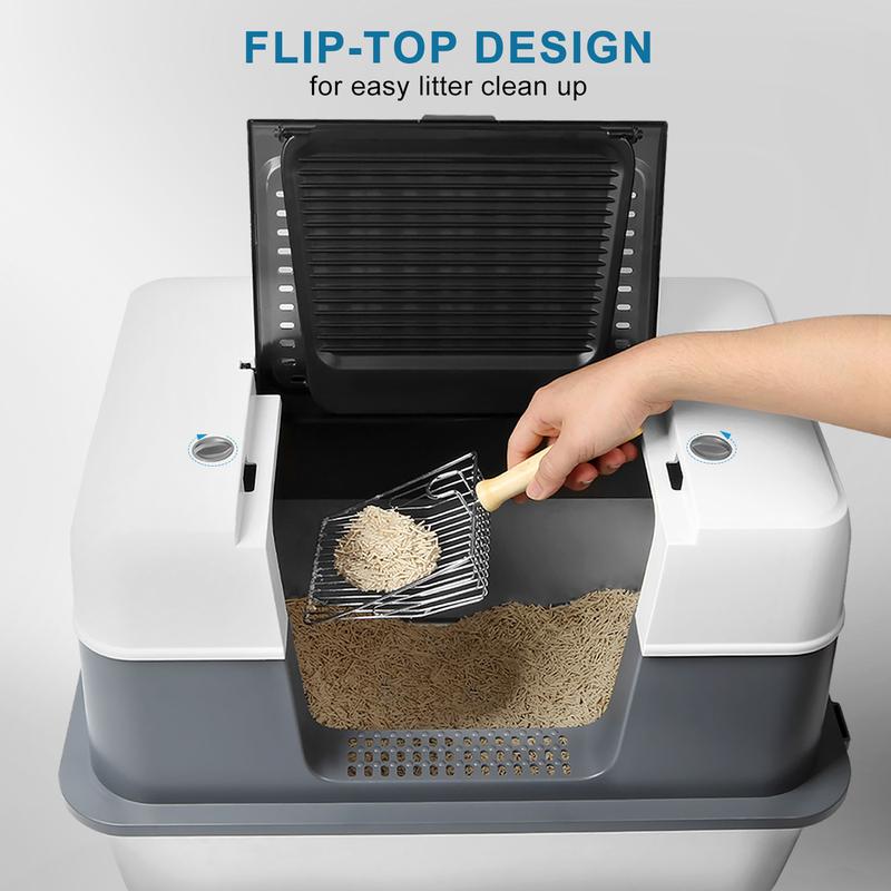 NOVUOR Premium Stainless Steel Litter Box — Odor-Free, Leak-Proof, with Lid -FREE Nano Mineral Crystal Activated Carbon Deodorizing Beads