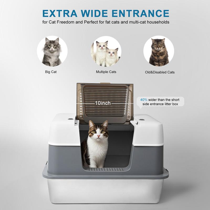 NOVUOR Premium Stainless Steel Litter Box — Odor-Free, Leak-Proof, with Lid -FREE Nano Mineral Crystal Activated Carbon Deodorizing Beads